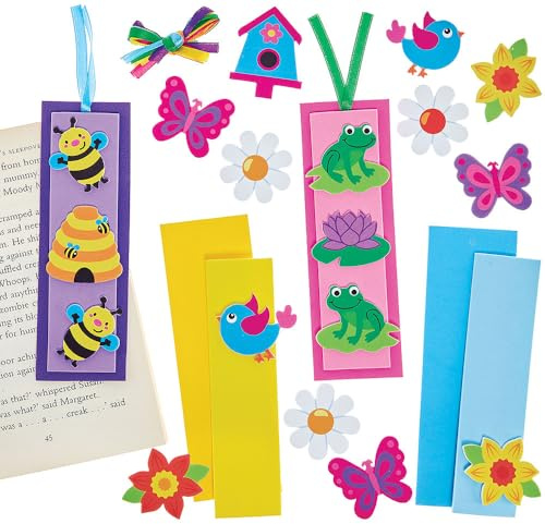 Baker Ross FN384 Springtime Bookmark Kits - 6er-Pack, Lesezeichen für Kinder, Basteln zum Welttag des Buches