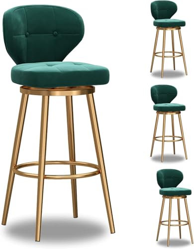 4er Set Moderne Samt Drehhocker Thekenhocker mit Rückenlehne für Kücheninsel Stilvolle Barhocker 360° Drehung 75cm Sitzhöhe Grün
