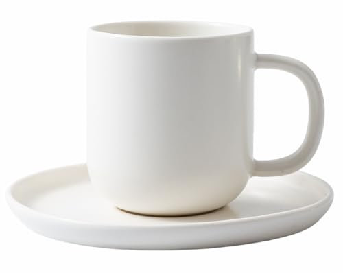 MIUFA Set of 1 Espresso Cups and Saucers in Stronger Porcelain 3.5oz,Mini Coffee Mugs Demitasse Cups