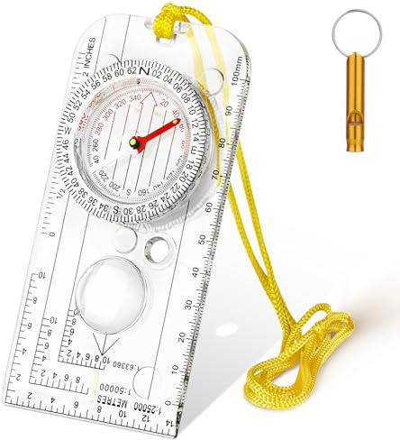 Flintronic Boussole de Navigation, Boussole d'orientation, Boussoles Randonnée avec Cordon, étanche, avec Déclinaison Réglable, pour Lecture Carte Expédition, Navigation, Course Orientation, Jaune