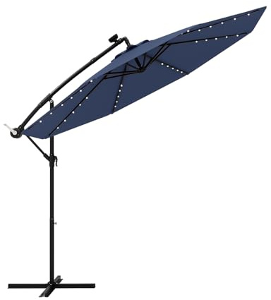 GYMAX Ombrellone da Balcone 3x3 M, Ombrellone Decentrato Laterale Roma Inclinabile, 40 Perle Luci LED Solari Luminose, con Manovella, Giardino Patio Terrazzo Caffetteria Ristorante