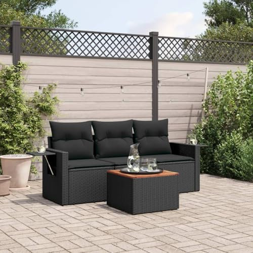 Xichuzi 4-TLG. Garten-Sofagarnitur mit Kissen Schwarz Poly Rattan, Lounge Gartenmöbel Set, Möbelsets, Balkon Möbel, Gartenlounge, Gartensofa - 3224431