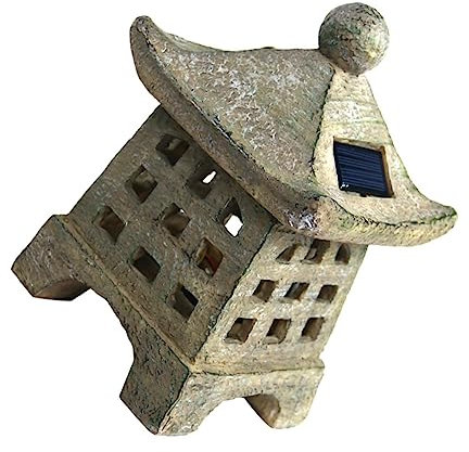 STOBOK Solar Außenleuchte Pagoden Steinskulptur Solarbetrieben Sitzende Gartenstatue Für Gehweg Gartenbeleuchtung
