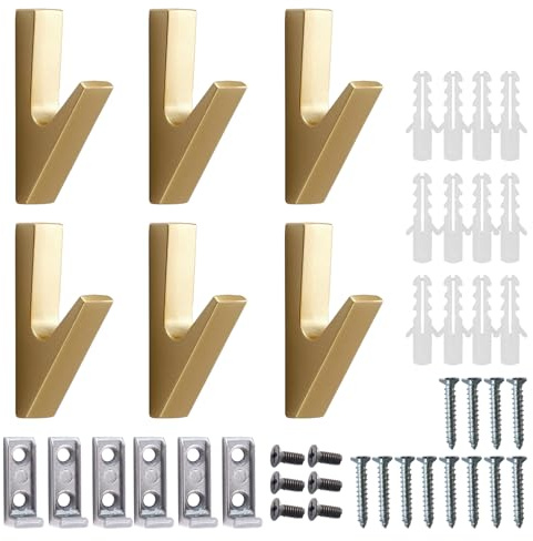 Qwrqwr 6 Stück Golden Garderobenhaken Akustikpaneele Haken Kleiderhaken Wand für Bäder Küchen Foyers und Flure (Golden)