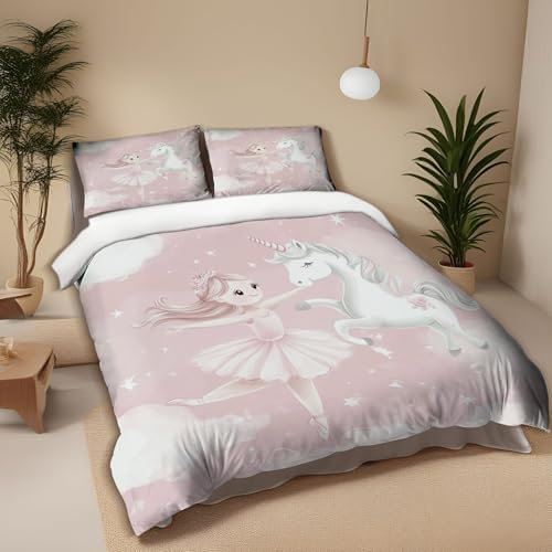 Bettwäsche 155x220 Rosa Einhorn-Mädchen Bettwäsche Set Weich Microfaser Kuschelige Bettwäsche, Bettwäsche Bettbezug und Kissenbezug 80x80cm