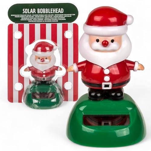MIJOMA Figurine mobile à énergie solaire - En plastique - Avec cellule solaire - Hauteur : 10 cm - Pas besoin de piles - Pour rebords de fenêtre, voitures et endroits ensoleillés - Petit Père Noël