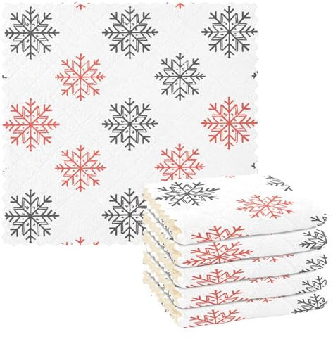 Quteprint Küchen-Geschirrtücher, Weihnachts-Schneeflocken, Geschirrtücher zum Trocknen von Geschirr, saugfähige Reinigungstücher, Waschlappen, wiederverwendbare Geschirrtücher für Küche, Bad, Büro
