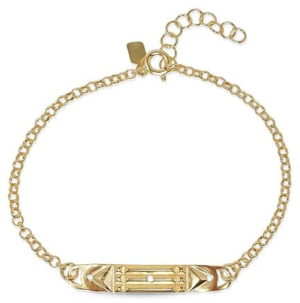 Inmaculada Romero IR Pulsera Plata Ley 925m chapada oro eslabón rolo de 17cm. chapa 35mm. Atlante símbolo protección