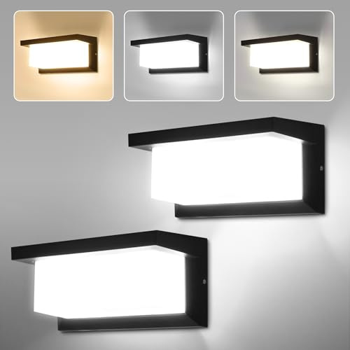 CANMEIJIA Aplique Pared Exterior LED 18W Lampara 3 CCT 2pcs | Lámpara de pared con 3 temperaturas de color de 3000K a 6500K para jardines, garajes, portales y fachadas
