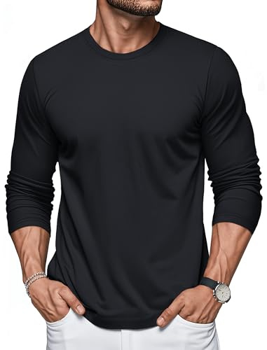 MAGCOMSEN T Shirt Herren Langarmshirt Baumwolle Longshirt Männer T-Shirt Weich Longsleeve Thermoshirt Atmungsaktiv Sweatshirt Schwarz L