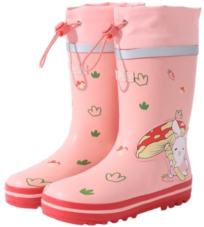 Hixingo Stivali Pioggia Bambino, Rain Boot Kids, Stivali Pioggia Bambina e Bambino Antiscivolo, per Bambini Leggeri, per All'aperto, Piovere (Coniglietto rosa,32)