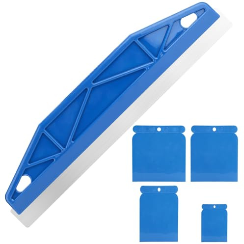Paint Guard with 4 Scrapers, 12 Inch Paint Edger Tool for Painting Paint Guard Stainless Steel Paint Shield Plastic Scraper Edge Painting Tool for Smearing Repairing Cutting Wallpaper Blue