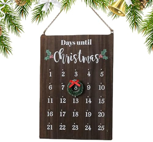 Calendrier De L Avent En Bois,25 Jours Ornement Décor Saisonnier - Panneau Calendriers de l'Avent,Pour Famille Voisins Salle De Classe Salon Chambre Bureau Dortoir Mur Ferme