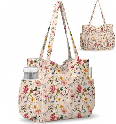 Jcocylse Shopper Tasche Damen | Cord Tasche Damen & Tote Bag mit vielen Taschen – Multifunktional Tasche für Einkauf, Arbeit, Uni, Reisen und Alltag