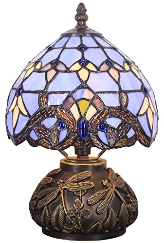 SYETL Small Tiffany Lamp Mini Stained Glass Table Lamp Blue Baroque Style Mushroom Desk Light Memory Sympathy Lamp 8X11 Inch
