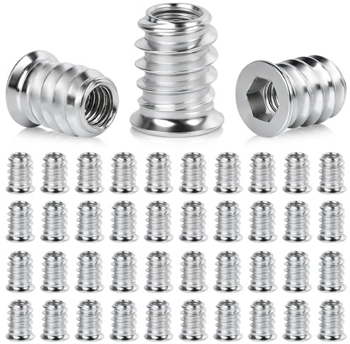 YIYICO Inserts Filetés Bois Insert à Bois Écrou à Visser Douille M6x15mm | 40pcs Pièces en Acier Galvanisé Écrous pour Meubles en Bbois