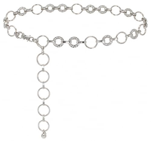 HIVTE Kettengürtel Damen Taillengürtel Metall verstellbar 110 cm Accessoire für Kleider Jeans (Silber)
