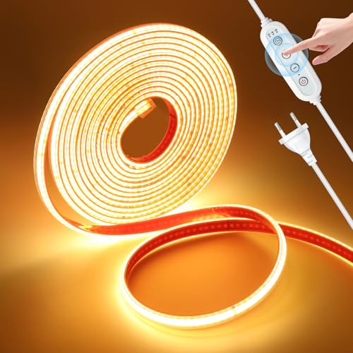 Wisada Dimmbar Selbstklebender COB Neon LED Streifen, Timer-Steuerung, (Schnitt alle 10cm), Anschluss an AC230V 240LEDs/m Superhell Flexible FCOB LED Stripe für Weihnachten Deko (Warmweiß, 4M)