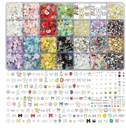 9000PCS 3D nail charms Set – Y2K decorazioni unghie & Kit decorazioni unghie, 110 Stili Strass, Perle, Farfalle & Accessori fai da te per Nail Art