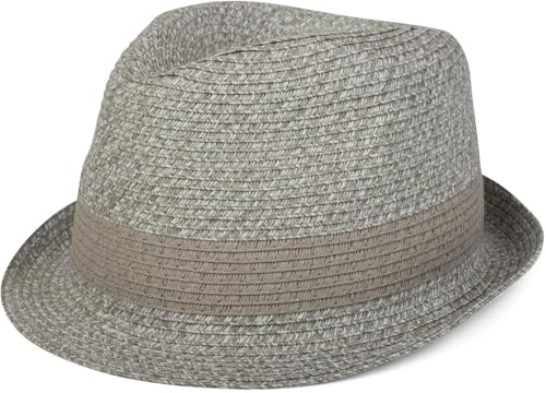 styleBREAKER klassischer Trilby Hut in Melange Optik mit Krempe, Papierhut, Strohhut, Unisex 04025018, Farbe:Hellgrau, Größe:S/M = 56 cm