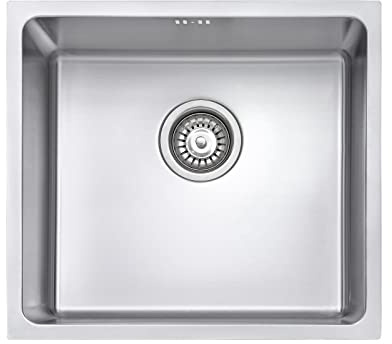 JASSFERRY Undermount Stainless Steel Kitchen Sink 1 Single Deep Square Bowl with Strainer Waste kit, 490 x 440 mm