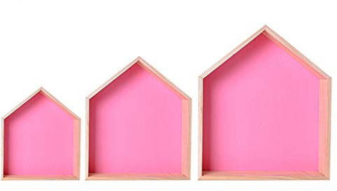 SWECOMZE 3er-Set Wandregal Hausform Regalbox Hausform Holzhaus-Regal Wand für Kinderzimmer Baby DIY Dekoration (Rosa)