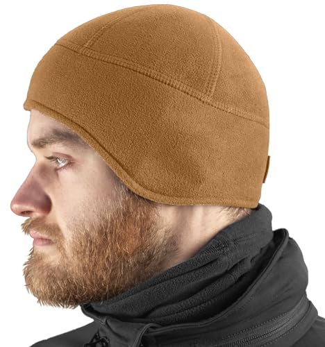 M-Tac Tactical Beanie Earflaps Men - Winter Thermal Fleece Skull Cap - Under Helmet Liner Army Ski Cycling - Police Ear Hat (Coyote Brown, M)