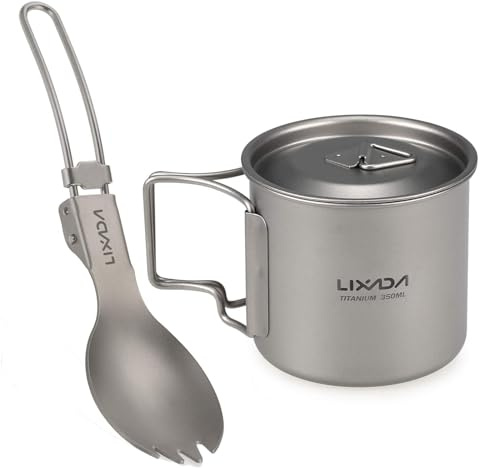Lixada Titanium Cup Portable Foldable Ultralight Cup with Lid for Picnic and Folding Fork | Portable