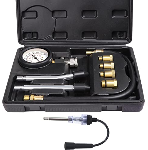 Fippy Kompressionstester Benzinmotoren Druck-Prüfgerät mit Zündkerzenprüfer, Motor Öldruck Tester Kompressionsprüfer (Schwarz)