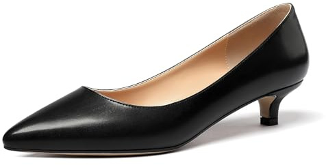 EDEFS Femme Escarpin Classique Bout Pointu, 3.5CM Escarpins en Cuir Mat, Chaussures de Bureau Talon Chaton, Mat Noir Taille EU45