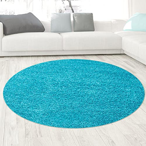CARPETIA Spaghettimatta gosig varm i turkos storlek 120 cm rund