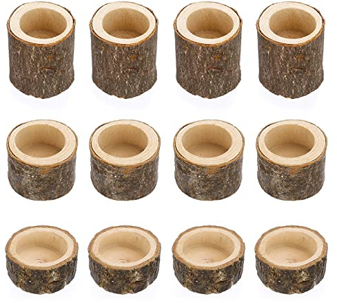 BSTKEY Set mit 12 Teelichthaltern aus Holz, dekorativer Votivkerzenhalter, Teelichthalter, Holz-Tafelaufsätze für Tisch, Hochzeit, Party, Heimdekoration, Höhe 2,5 cm + 4 cm + 7 cm