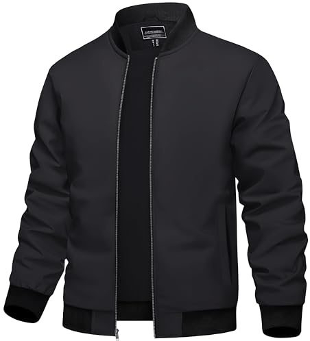 TACVASEN Men's Bomber Jacket Lightweight Casual Spring Fall Windbreaker Zip Up Coat with Pockets 2025 Trendy Stylish Black Bomber Jacket Men