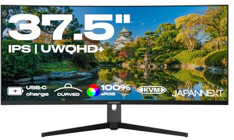 JAPANNEXT Monitor Curvo 37.5 IPS UWQHD+ (3840x1600) | Carga a través de USB-C (65W) Altura e inclinación ajustables (HSP) Altavoces G-Sync/FreeSync | Garantía 2 años | JN-IPSC375UWQHDPR-H-C65W