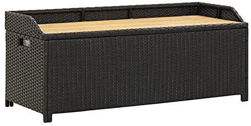 Homgoday Sitzbank mit Stauraum 120 cm Poly Rattan Schwarz Gartenmöbel Model46480