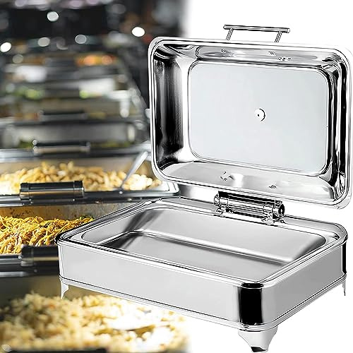 Chafing Dish Electrico, Calentador de Buffet Acero Inoxidable, Calentador de Alimentos Comercial con Tapa Visible para Buffet y Fiesta, Temperatura Regulable (0-85℃)