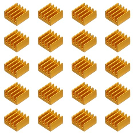 QUARKZMAN 20pcs 9x9x5mm Dissipateur Thermique Aluminium Radiateur Chaleur Évier refroidissements avec Thermique Bleu Autocollant pour Puce CPU, Puissance Transistor, FET, IC,Or