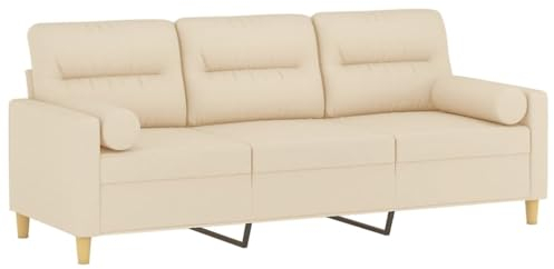 vidaXL Sofa 3 Sitzer, Couch mit Zierkissen, Liegesofa für Wohnzimmer, Polstersofa Sessel Relaxsofa Loungesofa Relaxcouch, Creme Stoff