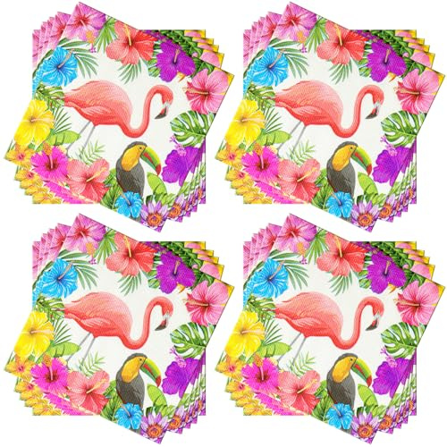60 Pièces Serviettes à Flamant,Hawaii Serviettes Cocktail Papier Vaisselle Jetable Toucan Été Flamingo Serviette de Table pour Mariage Anniversaire Apéritif Noël Baptême Dessert Décoration,33 * 33cm