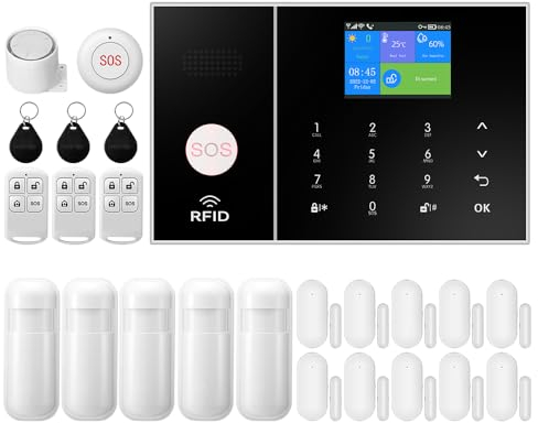 XNY WiFi Alarmas para Casa Inalámbrico, 4G Sistema de Alarma Doméstica Antirrobo con Alerta App, 24 Piezas: Sirena, Detectores de Movimiento, Sensores de Puertas/Ventanas, Mandos a Distancia