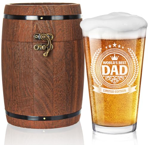 LIGHTEN LIFE Dad Beer Glass Gifts in Barrel Box,Premium Birthday Gifts for Dad,Non-Lead Daddy Beer Glass,Ideal Father Present from Kids,450ml