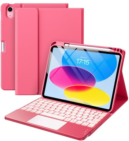 Vobafe Keyboard Case for A16 11th Generation 2025/iPad 10th Gen 2022(11/10.9 inch), 7 Colors Backlit, Detachable Multi-Touch Trackpad Keyboard with Pencil Holder for iPad 11th/10th Gen, Pink