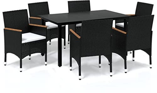 Makastle 7-TLG. Gartenmöbel Set Outdoor Lounge Sofa mit Kissen & Tisch, Kleiner Gartengarnitur Sitzgruppe Gartensofa Bistroset Gartenlounge für Terrasse und Balkon, Poly Rattan Schwarz