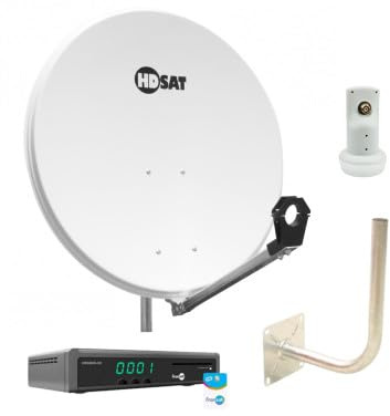 HDSAT Set Parabola Acciaio 80 cm + OPTEX Ricevitore ORS9939HD Fransat + Braccio angolato di scarico 30 cm Diametro 40 mm + Testa LNB