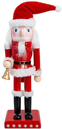 Gatuida Wooden Santa Nutcracker Soldier Figurine, 25cm Traditional Santa Claus Nutcracker with Bell Figure Ornament for Table Decor Holiday Home Decoration Fireplace