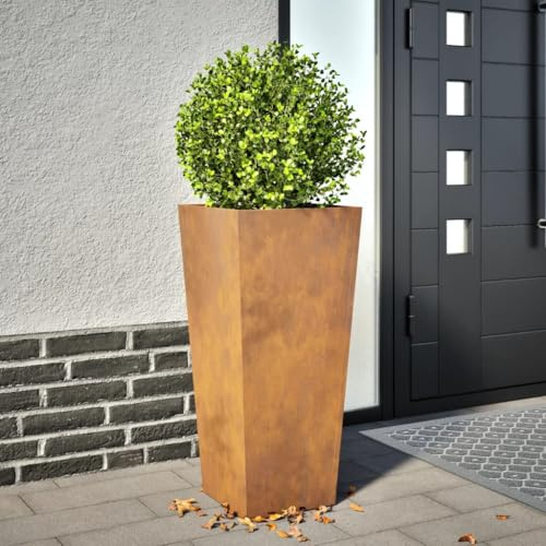 Hovothy Macetero para balcón, jardinera, jardinera, jardinera para balcón, bancal de cultivo, resistente a la intemperie, jardinera, marrón, 35 x 35 x 75 cm, acero corten