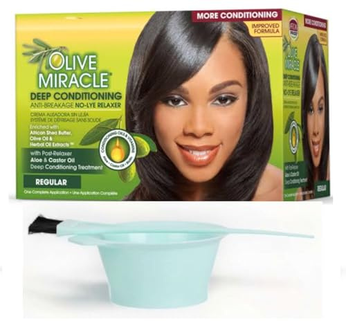 Olive Miracle Conditioning Anti-Breakage Hair Relaxer, 1 kit WITH BRUSH AND MIXING BOWL