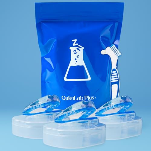 QuietLab Plus 3x Anti Schnarch Mundstück mit Reinigungsbürste, 25 Anpassbare Positionen, Airflow Schnarchstopper Schiene, Anti Schnarchschiene für Männer & Frauen, Anti Snoring Mouthpiece