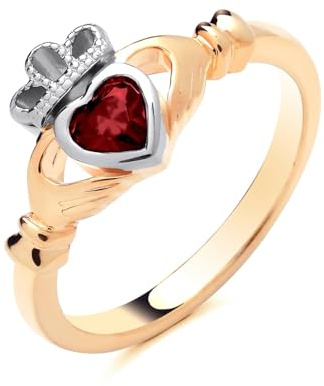 Old English Jewellers 9ct Yellow Gold on Silver Ruby CLADDAGH Irish Celtic Ring size K to S - Love Loyalty & Freindship (O)