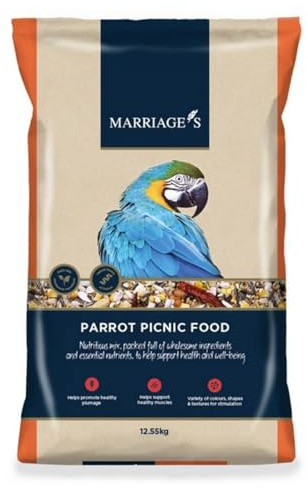 Marriages - Picnic Parrot Food 12.55kg, Parrot Seed with Oats and Peanut Kernels, Wholesome Bird Seed, Bird Food Packed with Fibre and Protein